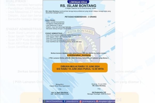 RS Islam Bontang Buka Lowongan Kerja untuk Lulusan SMA, Cek Posisi dan Syaratnya