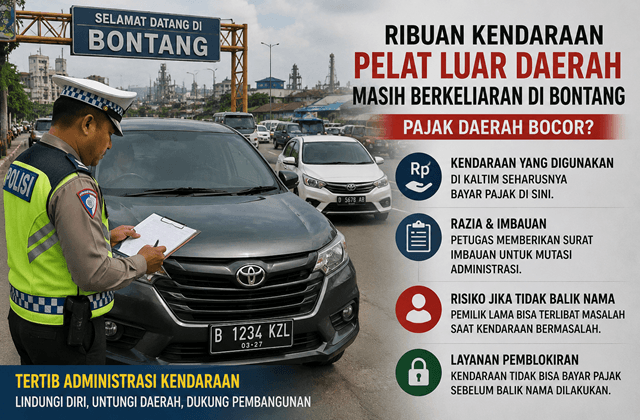 Ramainya Kendaraan Pelat Luar Kaltim Berkeliaran di Bontang, Pajak Daerah Bocor?