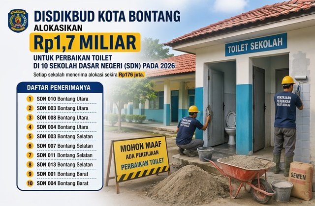 Rp1,7 Miliar Digelontorkan, Toilet 10 SD di Bontang akan Diperbaiki