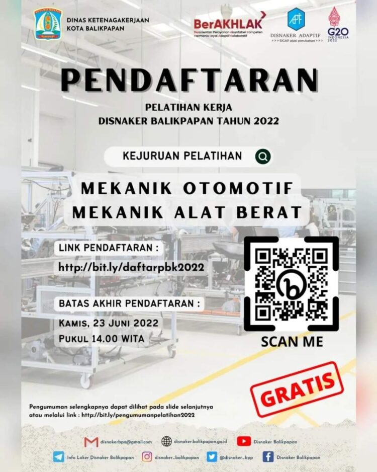 GRATIS! Pelatihan Mekanik Alat Berat dan Mekanik Otomotif untuk Warga Balikpapan