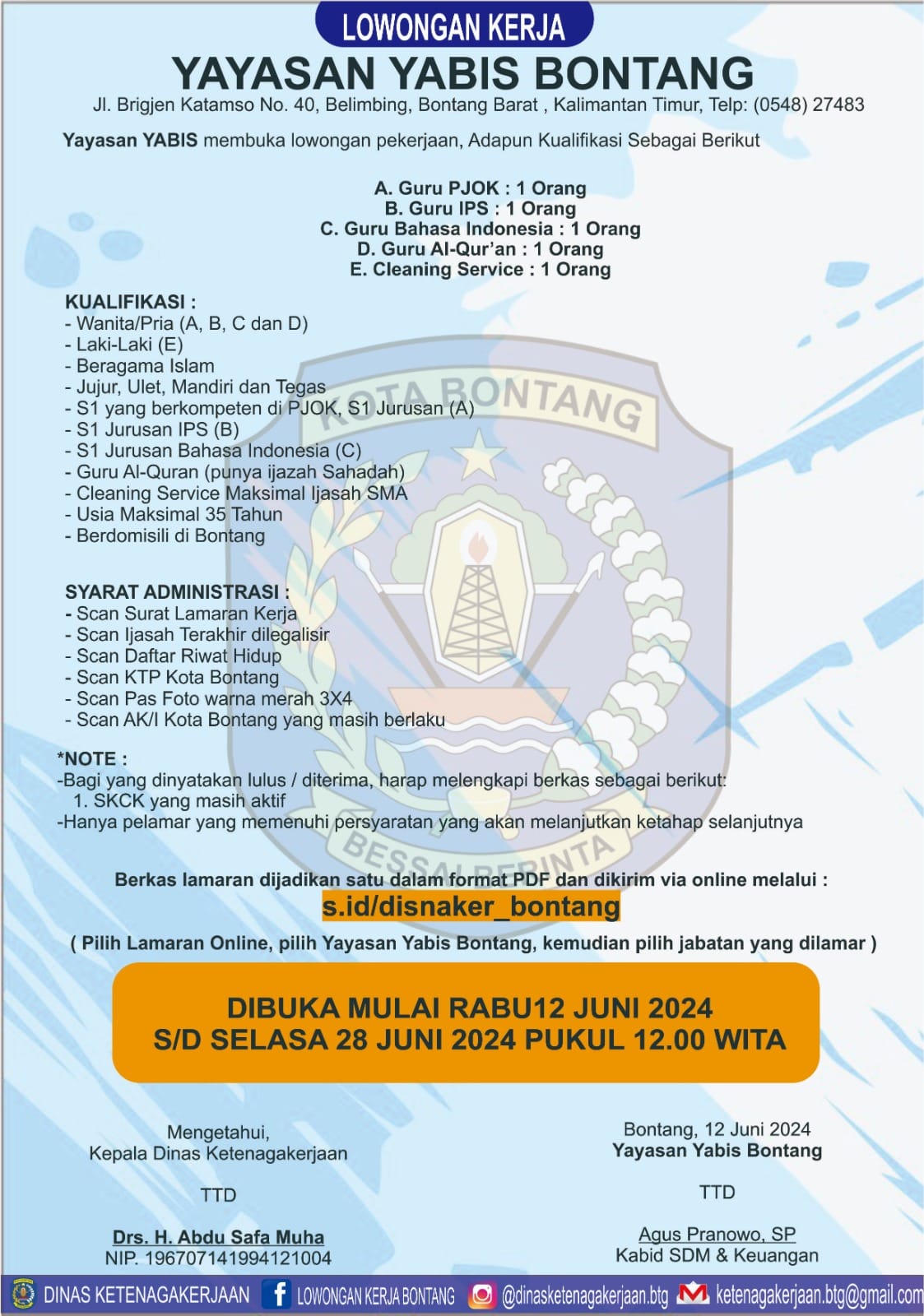 Yayasan Yabis Bontang Buka Lowongan Kerja, Simak Syarat dan Cara Daftarnya