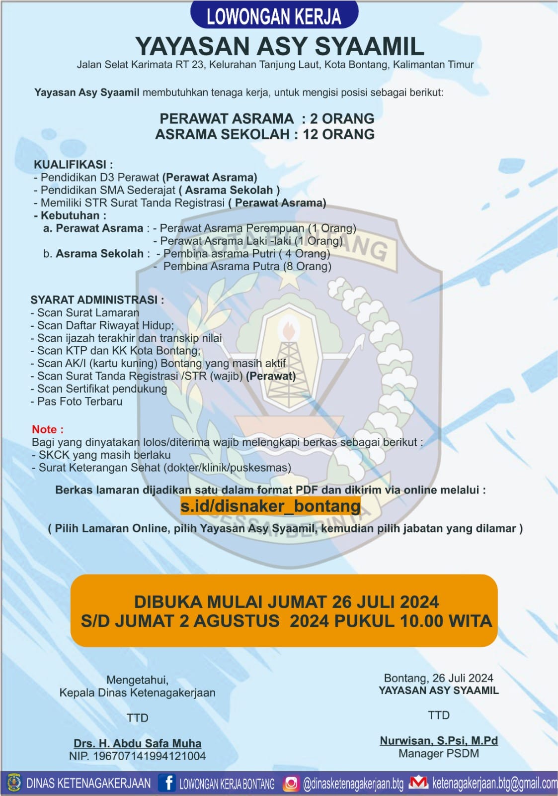 Lowongan Kerja Yayasan Asy Syaamil Bontang, Dicari 14 Orang sampai 2 Agustus 2024
