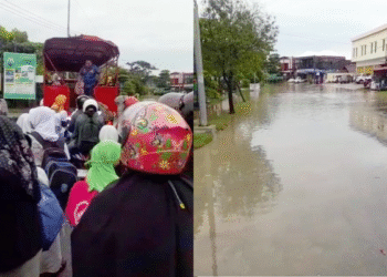 Banjir Rob di Bontang Kuala, Ratusan Pelajar Terlambat Sekolah, Mobil Damkar Bantu Evakuasi