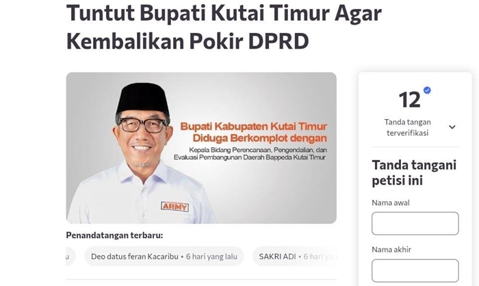 Petisi "Jeritan Rakyat" Tuntut Bupati Kutim Kembalikan Pokir Dewan