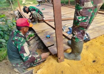 TMMD ke-128 Bangun Jembatan di Gunung Telihan, Akses Warga Bontang Makin Mudah