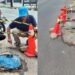 Sering Bikin Pengendara Celaka, Tonjolan Cor Jalan S Parman Bontang Mulai Dilandaikan